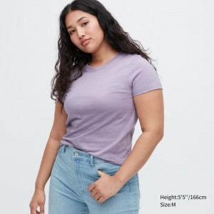 Purple Women Uniqlo Supima® Cotton Crew Neck Short-sleeve T Shirts | USA AUZQT-6530