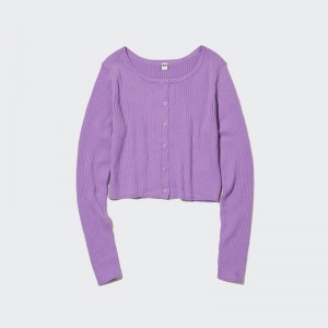 Purple Women Uniqlo Uv Protection Crew Neck Cropped Cardigan | USA FYHUI-2350