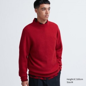 Red Men Uniqlo 3d Knit Souffle Yarn Mock Neck Sweaters | USA PEAKD-5243