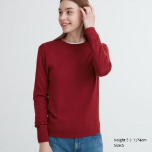 Red Women Uniqlo Extra Fine Merino Crew Neck Sweaters | USA PEQUD-1567