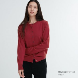 Red Women Uniqlo Extra Fine Merino Crew Neck Cardigan | USA WKRBT-4561