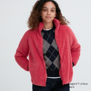 Red Women Uniqlo Fluffy Yarn Fleece Full-zip Jackets | USA CIJUF-8643