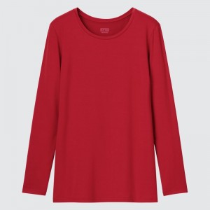 Red Women Uniqlo Heattech Crew Neck Long-sleeve T Shirts | USA XGEQK-5037