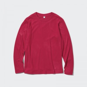 Red Women Uniqlo Heattech Fleece Crew Neck Long-sleeve T Shirts | USA YVIRC-5726