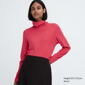 Red Women Uniqlo Heattech Fleece Turtleneck Long-sleeve T Shirts | USA WKIHU-3408