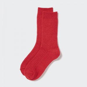 Red Women Uniqlo Heattech Ribbed Socks | USA TJGMQ-0628