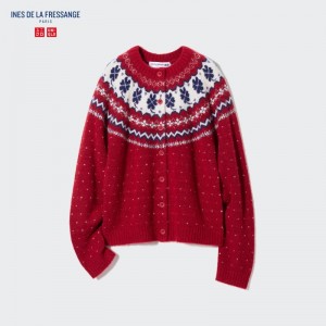 Red Women Uniqlo Jacquard Crew Neck Long-sleeve (Ines De La Fressange) Cardigan | USA PULSV-2907