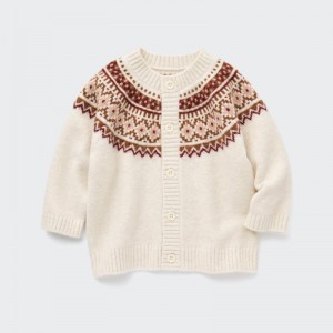 White Baby Uniqlo Souffle Yarn Fair Isle Cardigan | USA MVLQI-3259