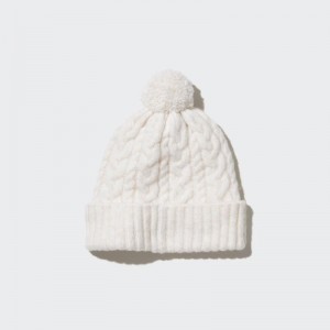 White Kids Uniqlo Heattech Cable Knitted Caps | USA YMRKZ-8176