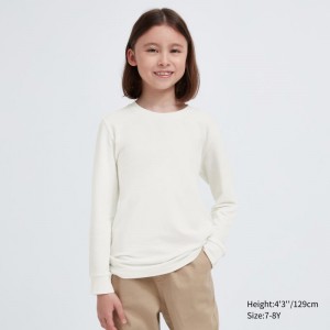 White Kids Uniqlo Heattech Cotton Crew Neck Long-sleeve (Extra Warm) T Shirts | USA OETDM-4953