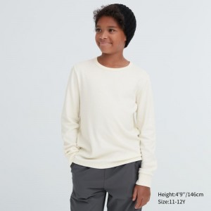 White Kids Uniqlo Heattech Cotton Waffle (Extra Warm) T Shirts | USA RQSXD-2905