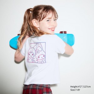 White Kids Uniqlo Sanrio Characters: Kuromi & My Melody Cropped Ut (Short-sleeve Graphic) T Shirts | USA PIVDX-8526