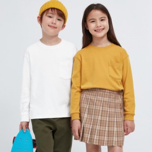 White Kids Uniqlo Soft Brushed Crew Neck Long-sleeve T Shirts | USA RDZCP-9521