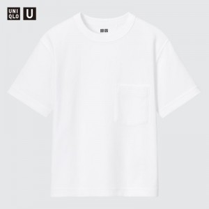 White Kids Uniqlo U Airism Cotton Crew Neck Short-sleeve T Shirts | USA MPVOQ-3087