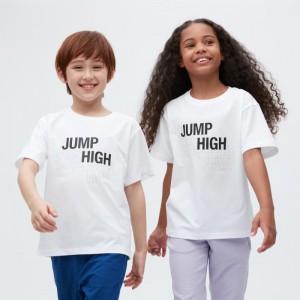 White Kids Uniqlo Ultra Stretch Dry-ex Crew Neck Graphic Short-sleeve T Shirts | USA XMOJP-4103