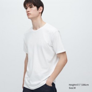 White Men Uniqlo Airism Cotton Crew Neck T Shirts | USA VZFAG-3097