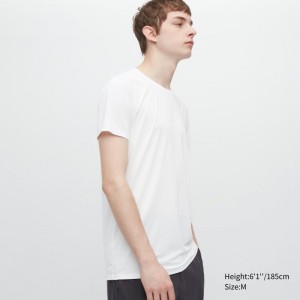 White Men Uniqlo Airism Crew Neck Short-sleeve T Shirts | USA NUIGS-0143