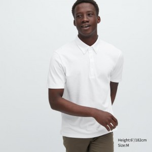 White Men Uniqlo Airism Pique Short-sleeve Polo Shirts | USA PEAMR-3240