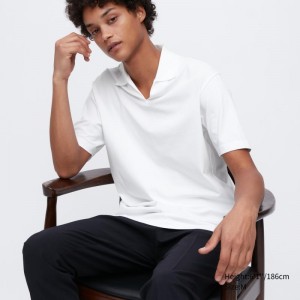 White Men Uniqlo Airism Skipper Collar Polo Shirts | USA ARBCK-1435