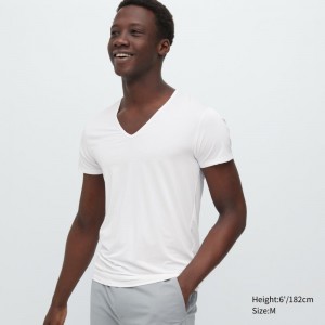 White Men Uniqlo Airism V-neck Short-sleeve T Shirts | USA KUGSR-2476