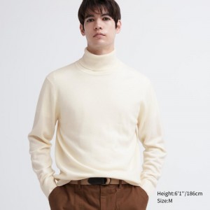 White Men Uniqlo Cashmere Turtleneck Long-sleeve Sweaters | USA OKWIX-0973