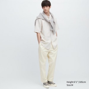 White Men Uniqlo Cotton Relaxed Ankle Pants | USA APKZC-7210