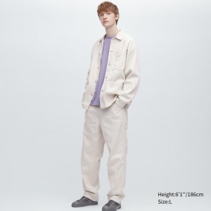 White Men Uniqlo Denim Work (Cotton Linen) Pants | USA YVMNC-5340