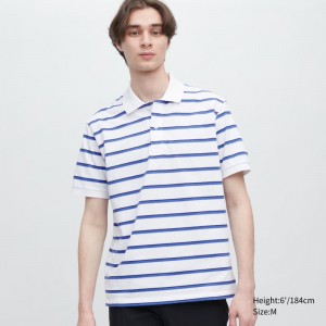 White Men Uniqlo Dry Pique Striped Short-sleeve Polo Shirts | USA YSVQU-3590