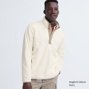 White Men Uniqlo Fleece Button Up Long Sleeve Pullover Hoodie | USA NZWRT-8631