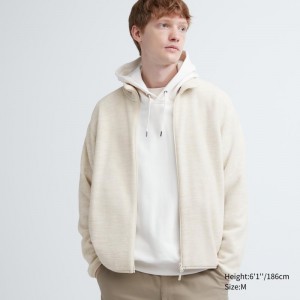 White Men Uniqlo Fleece Full-zip Long Sleeve Jackets | USA MQWAJ-9861