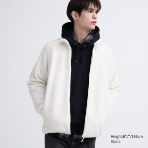 White Men Uniqlo Fleece Long-sleeve Full-zip Jackets | USA QSYZJ-2639