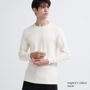 White Men Uniqlo Heattech Cotton Waffle Crew Neck (Extra Warm) T Shirts | USA HMFIQ-6018