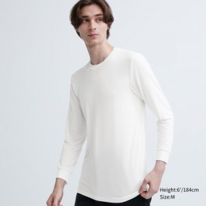 White Men Uniqlo Heattech Crew Neck Long-sleeve T Shirts | USA WVPYG-2416