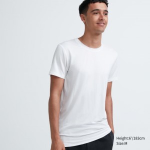 White Men Uniqlo Heattech Crew Neck Short Sleeve T Shirts | USA RYQAK-3916