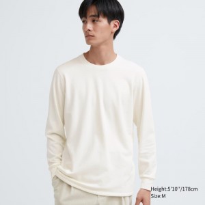 White Men Uniqlo Heattech Ultra Warm Crew Neck T Shirts | USA LHPAT-7031