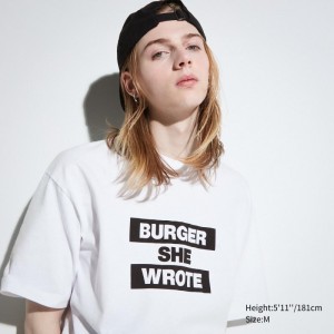 White Men Uniqlo L.A. Eats Ut (Oversized Short-sleeve Graphic) (Burger She Wrote) T Shirts | USA OALHB-0943