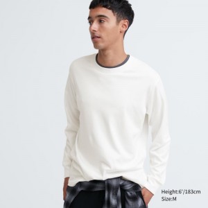 White Men Uniqlo Soft Brushed Crew Neck Long-sleeve T Shirts | USA UZVTX-5706