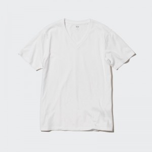 White Men Uniqlo Supima® Cotton V-neck Short-sleeve (2022 Edition) T Shirts | USA KWNPT-6850