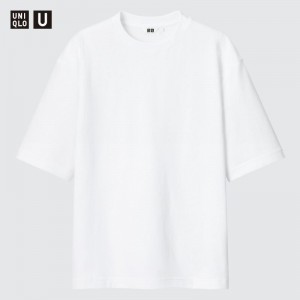 White Men Uniqlo U Airism Cotton Oversized Crew Neck Half-sleeve T Shirts | USA DIQEZ-5289