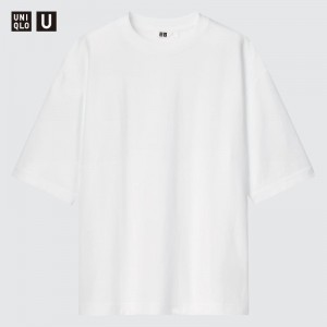 White Men Uniqlo U Airism Cotton Oversized Crew Neck Half-sleeve T Shirts | USA NHZUV-4270