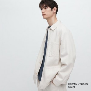 White Men Uniqlo Utility Denim (Cotton Linen) Jackets | USA LTKZP-1863