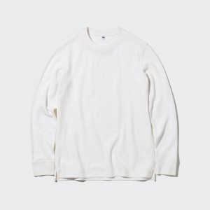 White Men Uniqlo Waffle Crew Neck Long-sleeve T Shirts | USA LIVWY-8527