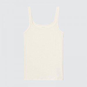 White Women Uniqlo Airism Ribbed Sleeveless (Silk Blend) Tops | USA MUGNO-0142