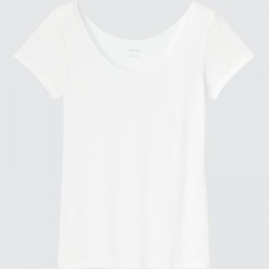 White Women Uniqlo Airism Scoop Neck Short-sleeve T Shirts | USA QSATU-8409