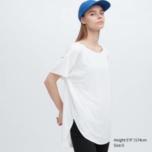 White Women Uniqlo Airism Seamless Boat Neck Long T Shirts | USA DYBIC-2357