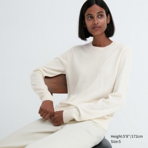 White Women Uniqlo Cashmere Crew Neck Long-sleeve Sweaters | USA ACLFI-0165