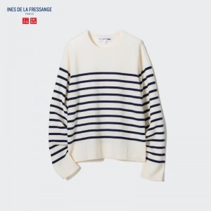 White Women Uniqlo Cashmere Striped Crew Neck Long-sleeve (Ines De La Fressange) Sweaters | USA UKNHJ-8654