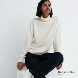 White Women Uniqlo Cashmere Turtleneck Long-sleeve Sweaters | USA WBVQP-7913