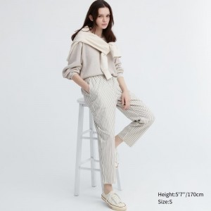 White Women Uniqlo Cotton Striped Relaxed Ankle Pants | USA OFUQL-8719