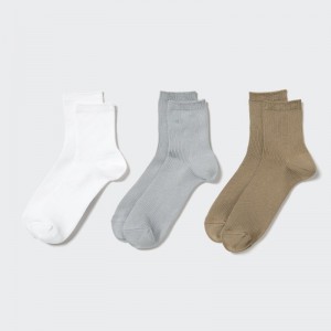 White Women Uniqlo Crew Ribbed (3 Pairs) Socks | USA HGLMN-9213